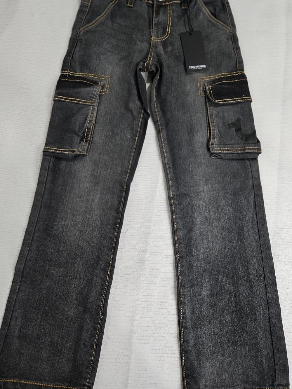 True Religion Kids Gray Cargo Jeans with Contrast Stitching